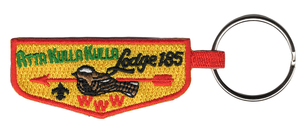 Atta Kulla Kulla Lodge embroidered lodge flap keychain. Embroidered Keychain produced by Summit Emblem