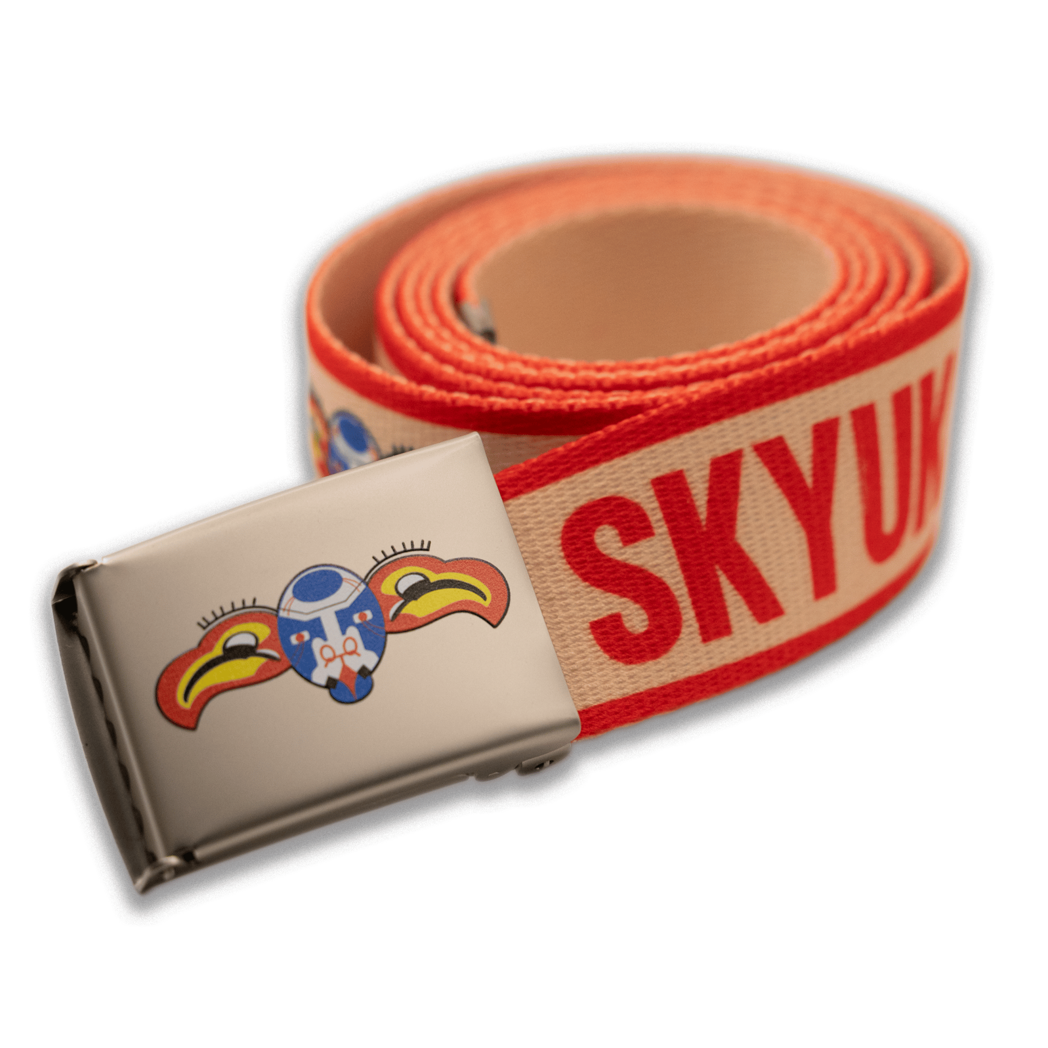 Skyuka Lodge printed belt and belt buckle. Printed Belt + Printed Buckle produced by Summit Emblem