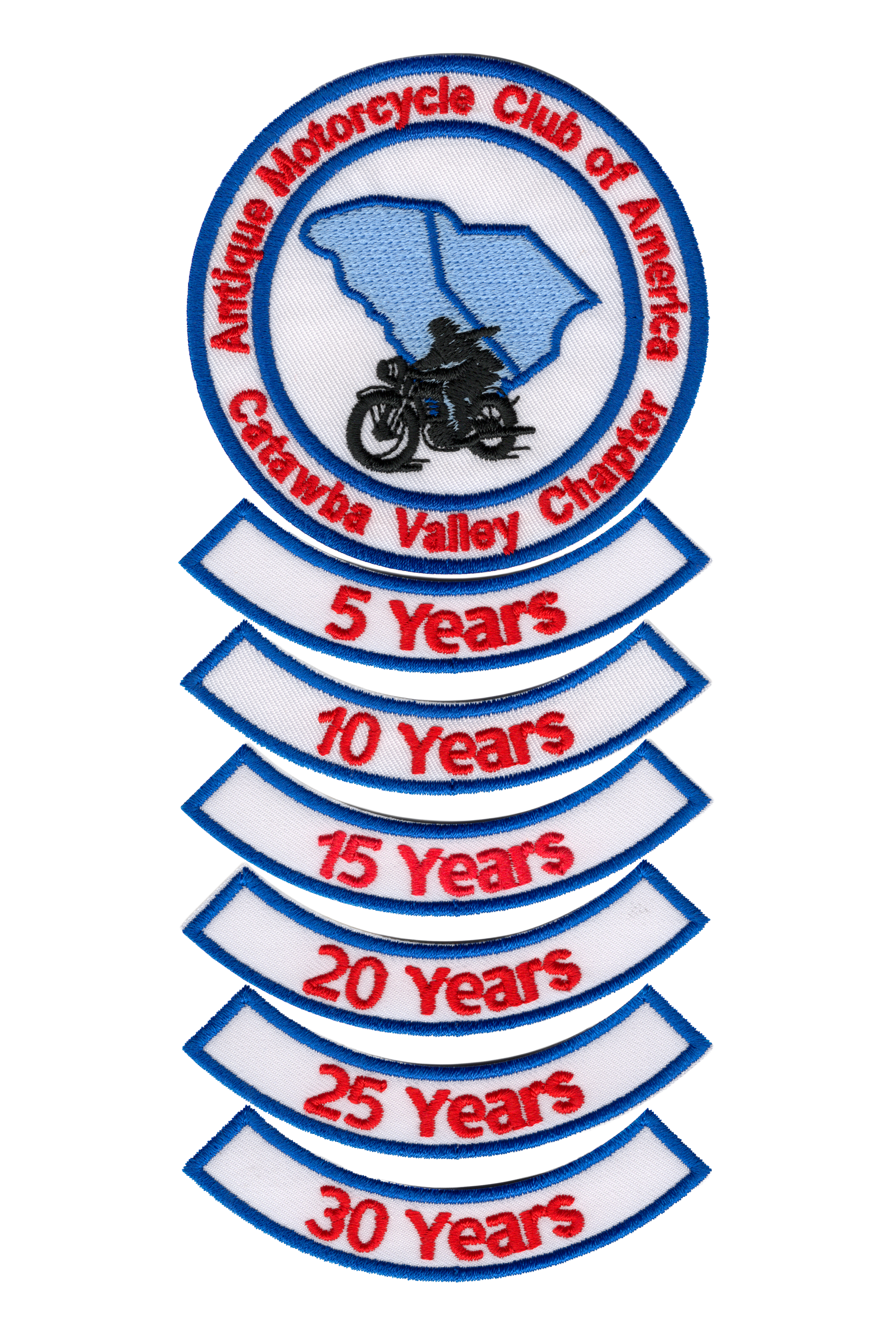 Antique Motorcycle Club of America (AMCA) Embroidered Patch Set. Embroidered Patch produced by Summit Emblem